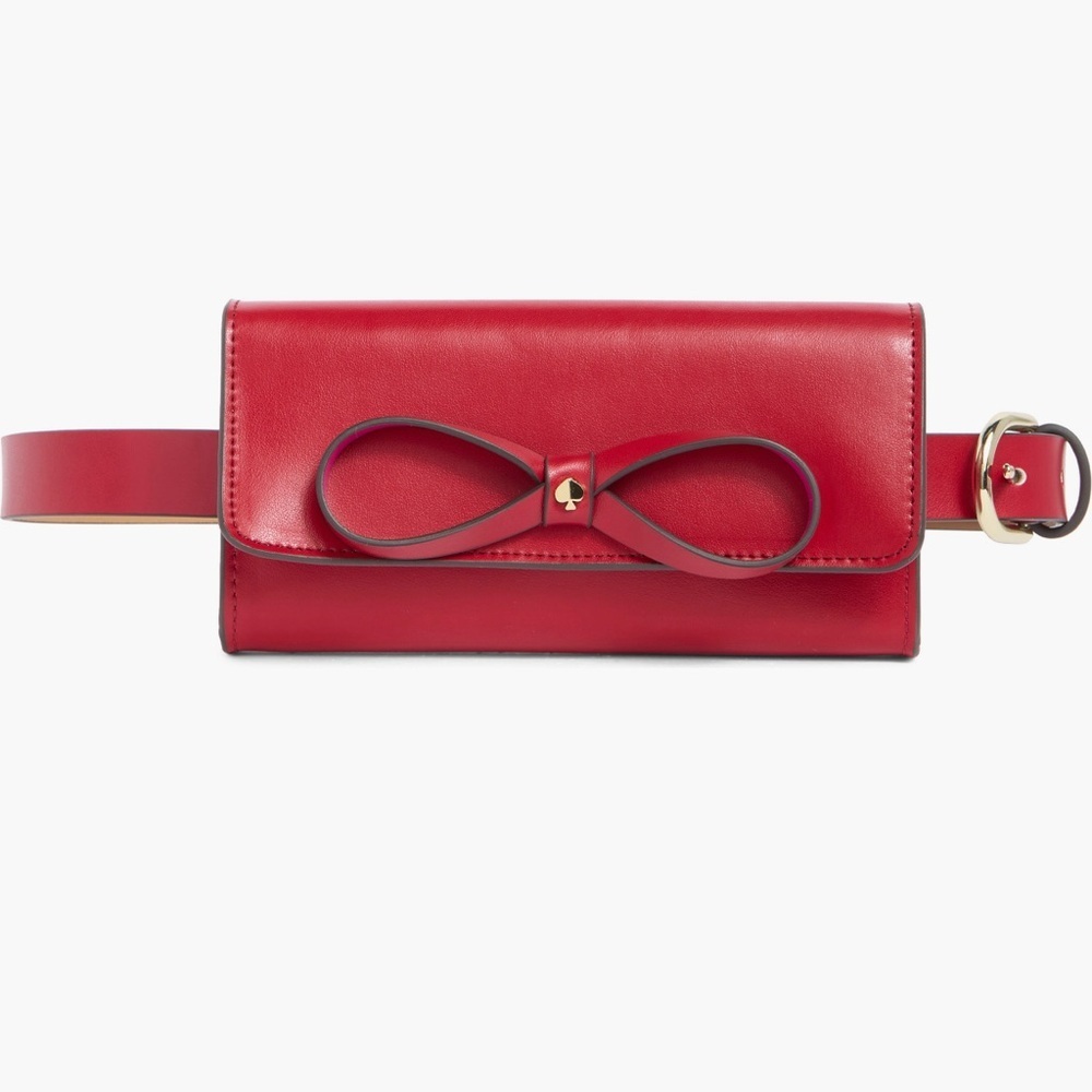 NWT Kate Spade Adjustable Leather Belt Bag with Bow Detail in Box Red - Picture 5 of 6